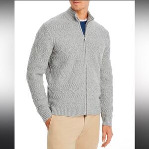 NWTs Bloomingdale's Gray Double Zip Front Jacquard Cardigan Mens Grey XXL